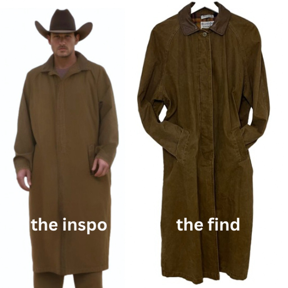 Vintage Brandon Thomas Duster Coat Canvas Long Chore Coat Trench Brown w/ Plaid